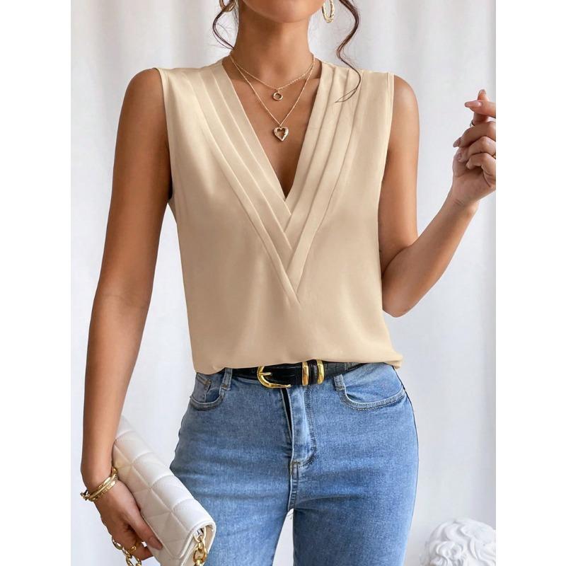 Women's Vest Summer Multi-Layered V-Neck Solid Colour Vest Women's Sleeveless Tops