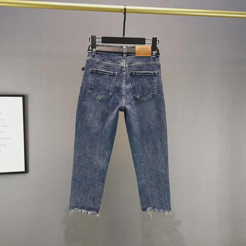 Summer 2024 Women's High-Waist Slim Fit Denim Pencil Jeans – Seven-Point Length