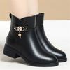 Fashion Women High Quality Soft Leather Winter Warm Plush Short Boots Solid Color Round Toe Zipper Anti-slip Chunky Heel Boots