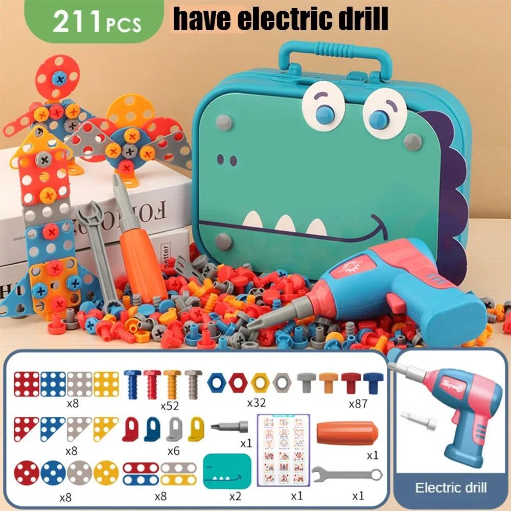 3D Puzzle Toys Pretend Play Repair Tool Box Drilling Assembly Educational Toys Children Toys Tool Set Electric Drill Screw Nut