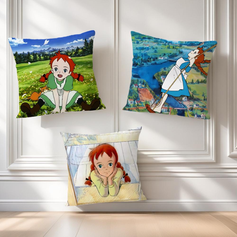 Cartoon Manga Anume a-Anne of Green Gables Soft Comfortable Pillow Case for Sofa Living Room Home Office Decor Protective Covers