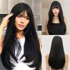 Black Synthetic Hair Wigs Princess Cut Bangs Long Straight Wig for Women Afro Cosplay Lolita Natural Hair Heat Resistant Fiber