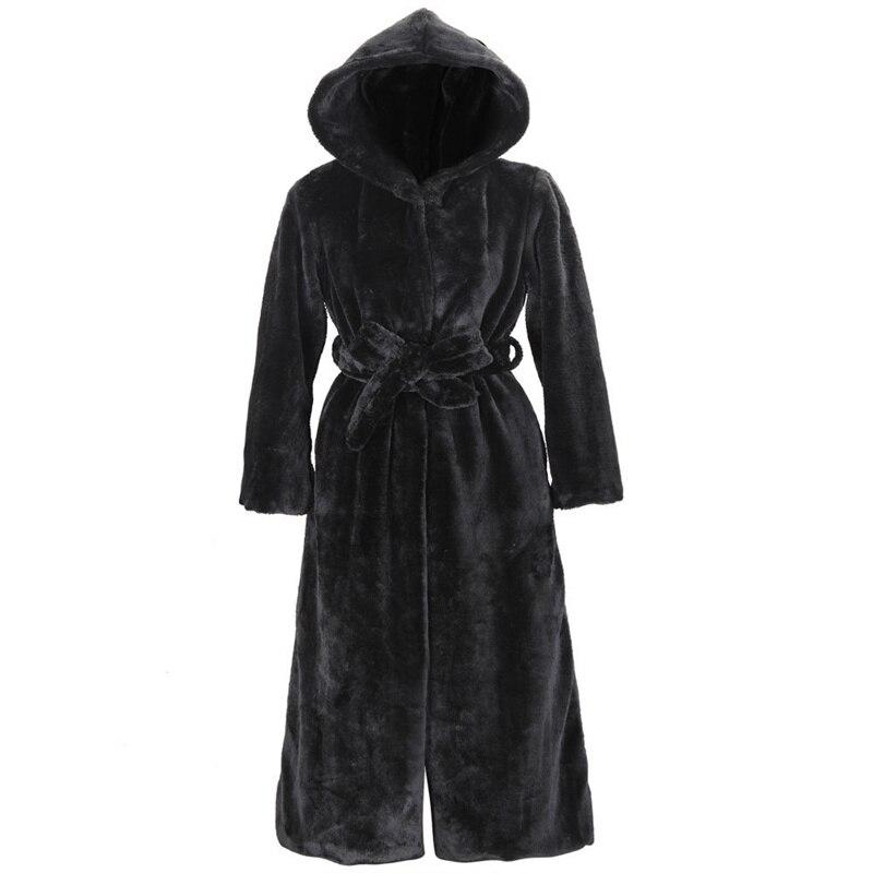 Autumn Winter Warm Jacket New Fashion FurCoats With Belt Woman Casual Loose Faux Fur Overcoat Jacket Long Hooded Mink Fur Coats