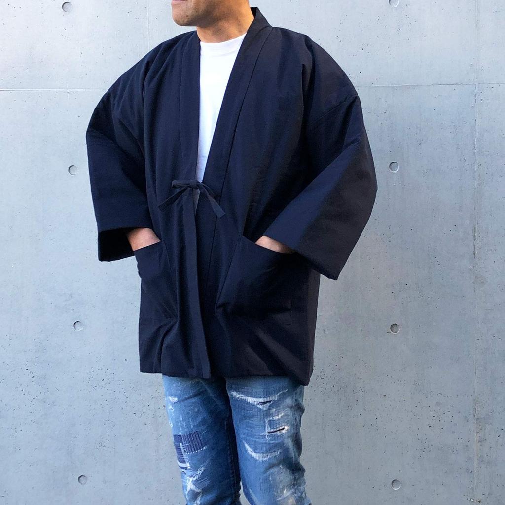 Edoten Cotton Hanten and Dungaree Made In Navy One Size Fits Most (Half-Cotton Jacket) - Far-Infrared Fiber, Heat-Storing Insulating, Fabric, Japan,