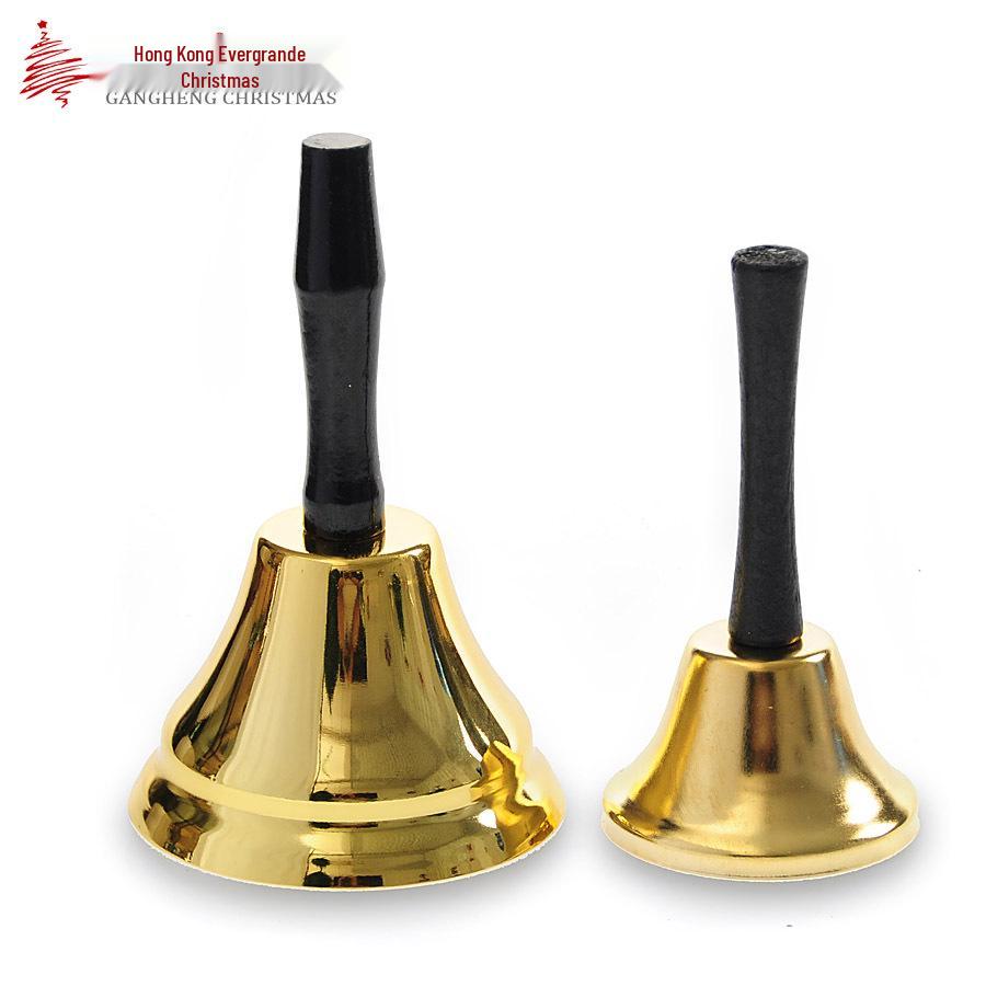 Рождественский золотой металлический колокольчик с деревянной ручкой - Праздничные украшения
