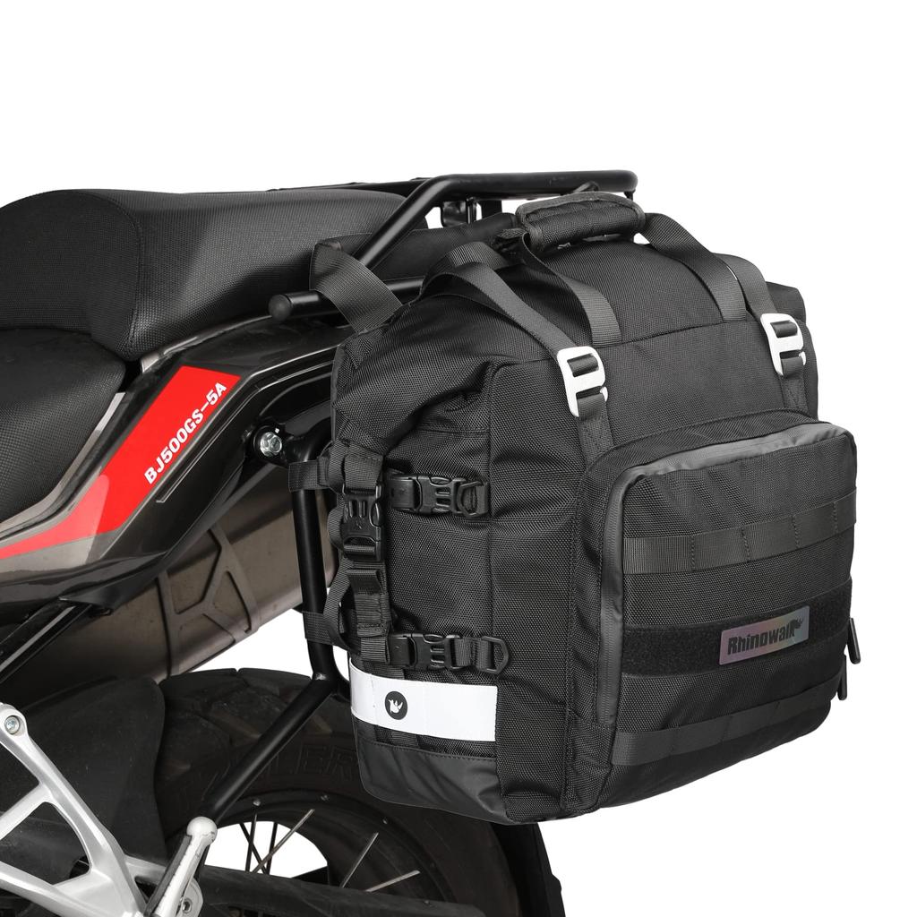 Rhinowalk Motorcycle Side 20L Large Soft Pannier Bags for Quick with Reflective One Universal Easy Black Bags, Waterproof, Capacity, Off-Road