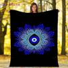 Evil Eye Blanket Turkish Nazar Spiritual Art Blanket Vintage Mid Century Flannel Blanket Sofa Chair Throw Blanket Travel Blanket