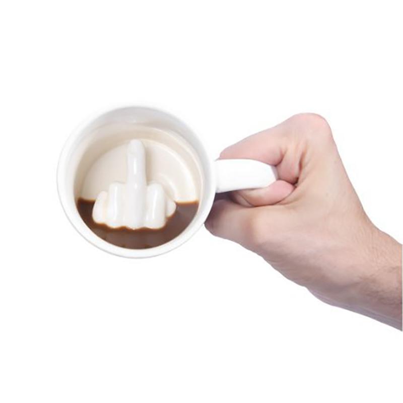 Creative Design White Middle Finger Mug Novelty Style Mixing Coffee Milk Cup Funny Ceramic Mug 300Ml Enough Capacity Water Cup