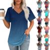 Womens T Shirts V Neck Short Sleeve Casual Tops Loose Fit Basic Tees With Curved Hem