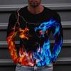 3D Digital Printed Dragon Flame Lightning Casual Loose Long Sleeve T-shirt for Men's Top
