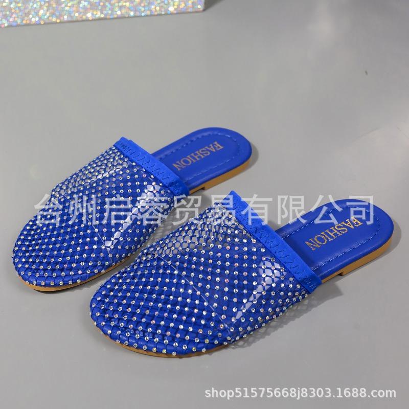 Большого размера низкокаблучные носки-сетка тапочки женские новые фэн-шуй бриллиантовые сандалии женские