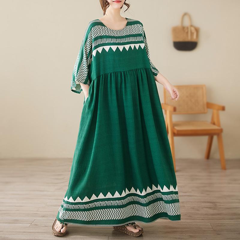 Dimanaf Новое летнее женское платье больших размеров 2025 года с принтом, свободное, элегантное, базовое, повседневное, длинное платье, винтажное, макси