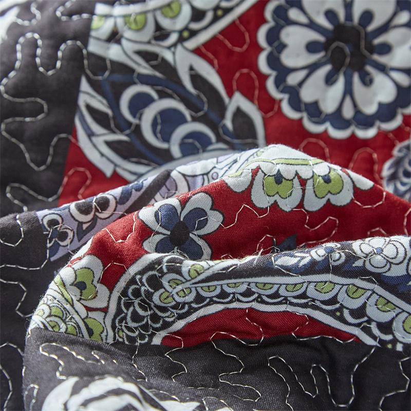 3pcs Set Ultrasonic Wash Cotton Printed Pastoral Quilted Bedspread Soft Breathable Bedsheet with 2 Pcs Pillowcase