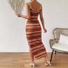 Spring Women's Personality Street Fashion Casual Striped Sleeveless Square Neck Dress