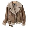 Women Faux Fur Lambwool Coat Suede Jackets with Belts Casual Thick Warm Biker Jackets Zipper Oversize Leather Windbreaker