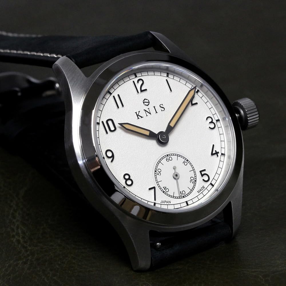 Часы KNIS Varnish Made in Japan с ретро-ремешком, сапфировым стеклом, водонепроницаемостью 10 АТМ, кремово-белым циферблатом, черной кожей, мужские KN003-WHBKLE
