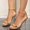 Fashion Sexy Stiletto Heel Gold Sandals Women Fashion Ankle Buckle Party Dress High Heels Shoes Woman Summer Open Toe Sandalias Mujer