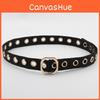 Solid Color Simple Porous Design Women Casual Canvas Belt With Square Buckle
