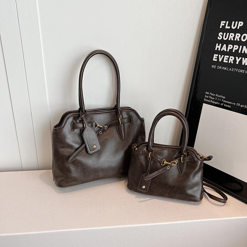 Vintage Brown Lady Commuter Handbags Textured PU Leather Fashion Shoulder Bag Autumn Winter Women Underarm Bags