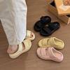 Leather Slippers Women's Summer Wear 2025 Bread One-word Drag Thick-soled Double Sandals Are Not Tired, and the Feet Are Breathable and Comfortable.