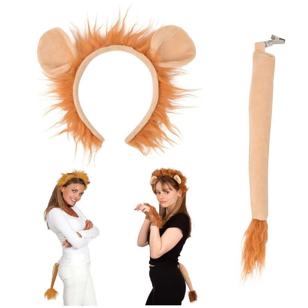 Party Masquerade Animal Costume Lion Headband Set with Ears and Tail Headband Cosplsy Costume