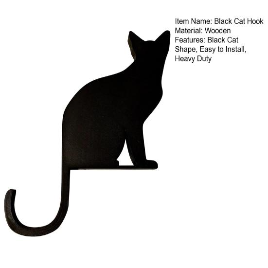 Wooden Black Cat Hook Multi-functional Home Bathroom Kitchen Cat Silhouette Key Hanger Decoration Pet Lover Gift