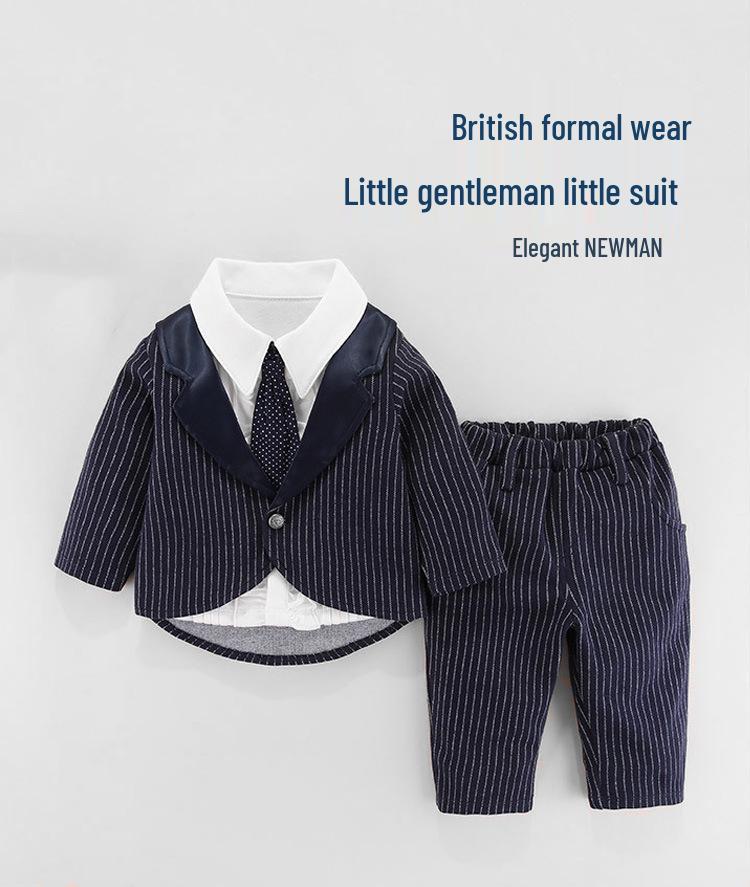 Royal Blue Baby Boy Gentleman Suit Gift Set for Autumn/Winter - Perfect for First Birthday, Full Moon, or Hundred Days Celebration