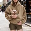 Pet Sling Hoodie Long Sleeve Fleece Kangaroo Pouch Sweatshirt for Cats Dogs Oversized Pullover Pet Carrier Tops for Autumn Winter