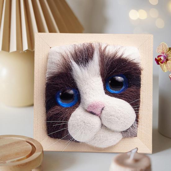 Photo Frame Ornaments with Shaping Base Wool Felt Interactive Lovely Cat Head Doll Knitting Kit Household Supplies