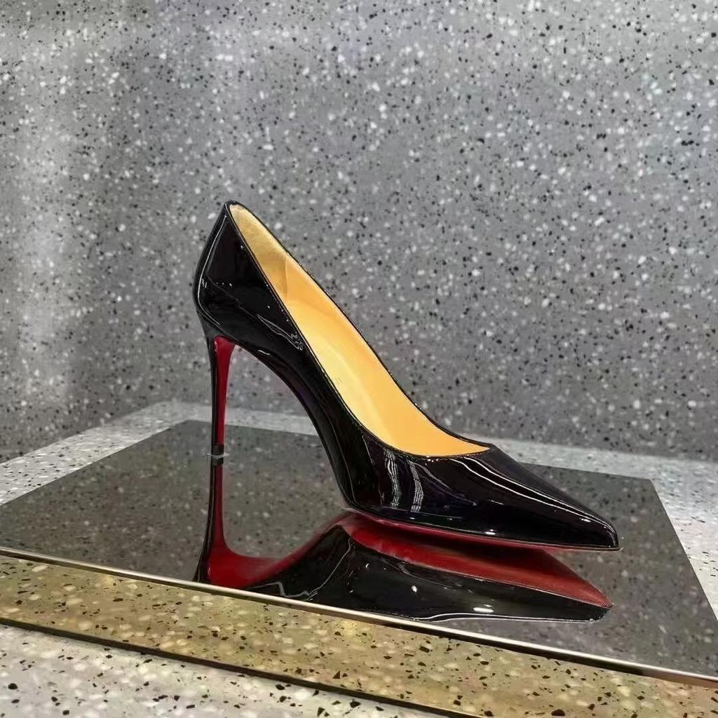 Red Soles High Heels Women's Thin Heels Sexy Black Bed Pointed High Heels Patent Leather Size French Single Shoes Women