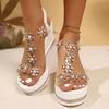 Rhinestone Flower Wedge Heel Sandals for Women Summer 2025 Fashion Chunky Platform Sandalias Mujer High Heels Dress Party Shoes