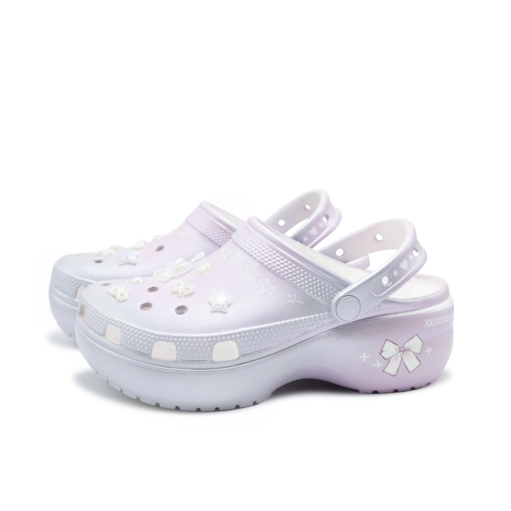 Crocs Classic Platform Clog Made with Stars Girly Setting Bow Punk Millennium Ballet American Sweetheart Hole Shoes Women's Silver Pink