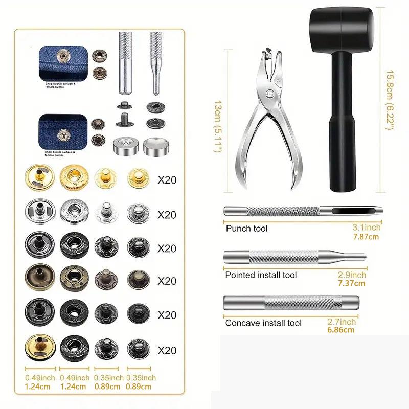 120pcs Leather Snap Fasteners Kit Metal Button Press Studs With Installation Tools Hammer For DIY Leathercraft Clothing Jeans
