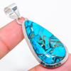 Natural Copper Blue Turquoise Gemstone 925 Sterling Silver Pendant 2.25" R1i80