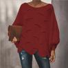 Women's Solid Color Round Neck Loose Large Size Thin Cutout Long-Sleeved Sweater Top