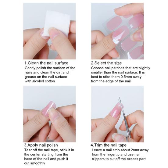 Yousheng 1 Set Gel Nail Stickers for Fragile Nails Easy Removal Waterproof Nail Art Stickers DIY Nail Art Decals with File Wooden Stick Cotton Pad