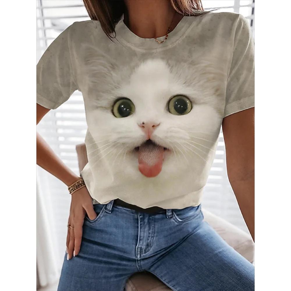 Summer 3d Pattern Printing Beautiful Women's Animal Print Short-sleeved T-shirt Casual Fashion Blouse Suitable for Daily Wear