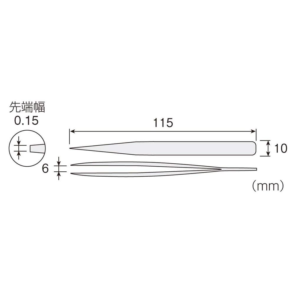 HOZAN Precision Completely Total Length Opening Width Tip Width Bent Tip Type Tweezers, Type, Non-Magnetic, 115mm, 6mm, 0.15mm, P-672