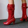 Fashion Autumn Winter Vintage Women Victorian Boots Lace Up High Heel Bootie Cross Straps Lolita Princess Cosplay Party Costume Shoes