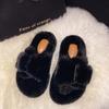 Women's Slippers 2024 New Casual Plush Fluffy Slippers Solid Color Indoor Warm Home Fashion Belt Buckle Outdoor Cotton Slippers