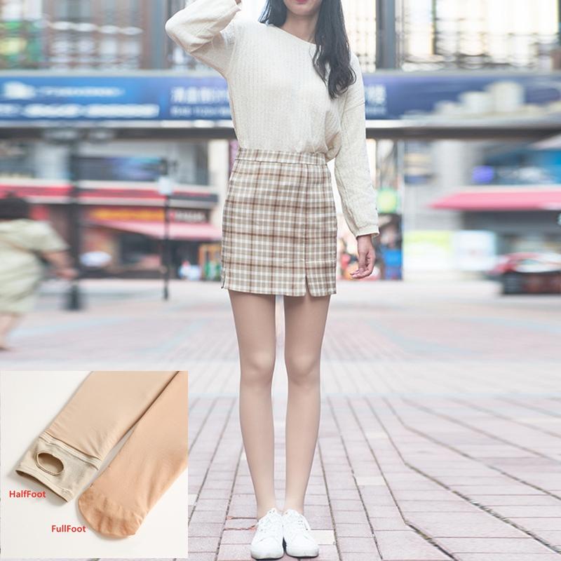 Women Autumn Winter Warm Thicken Fleece Leggings Pantyhose High Waist Elastic Hip Outer Wear Bare Leg Socks Pants Solid Color