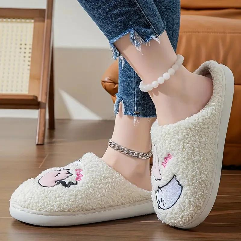 Halloween Cartoon Ghost Plush Woman Slippers Closed Toe Warm Winter Home Slippers for Women 2024 Soft Sole Fuzzy Indoor Slippers