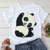 Aesthetics Cute Panda Print Women Basic Tees Cartoon Top O-Neck Simple Tee Short Sleeve T-Shirt Ladies Tees Graphic White Tshirt