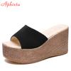 Fashion Aphixta 9cm Heels Slides Pearl Crystals Appliques Shoes Woman Slippers Flip Flops Wedge Heel Platform Woman Beach Zapatos Mujer