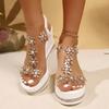 Fashion Elegant Rhinestones Flowers Sandals Women Fashion Crystal Chunky Platform Sandles Woman Slip On Wedge High Heels Sandalias Mujer