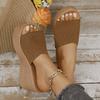 2025 Summer New Large Size Solid Color Wedge Heel One-word Slippers Women Wear Thick-soled Knitted Mesh Wedge Heel Cool Slippers