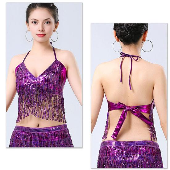 Women Sparkling Sequin Tops Belly Dance Fringe Costume Glitter Factor Party Sparkling Tops Festival Attire Carnival Outfit