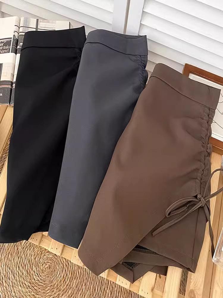 2025 Женская юбка А-силуэта с завышенной талией и плиссировкой, с завязками на шнурке