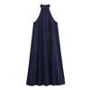 Autumn New Arrival Fashion Wind Foreign Trade Women's Clothing Fashion Minimalist Sleeveless Hanging Collar Denim Dress 6929287