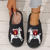 Fashion Plush Home Thick-Soled Comfortable Plush Cotton Slippers with Animal Pattern Embroider, Cute Warm Non-Slip Indoor Slippers